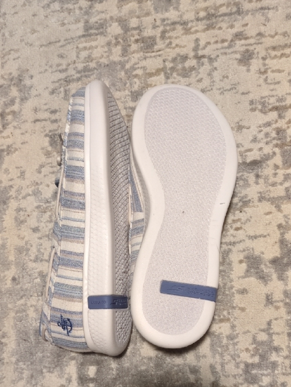 Skechers Striped Slip-On Loafers in Light Blue and Cream - Picture 5 of 7